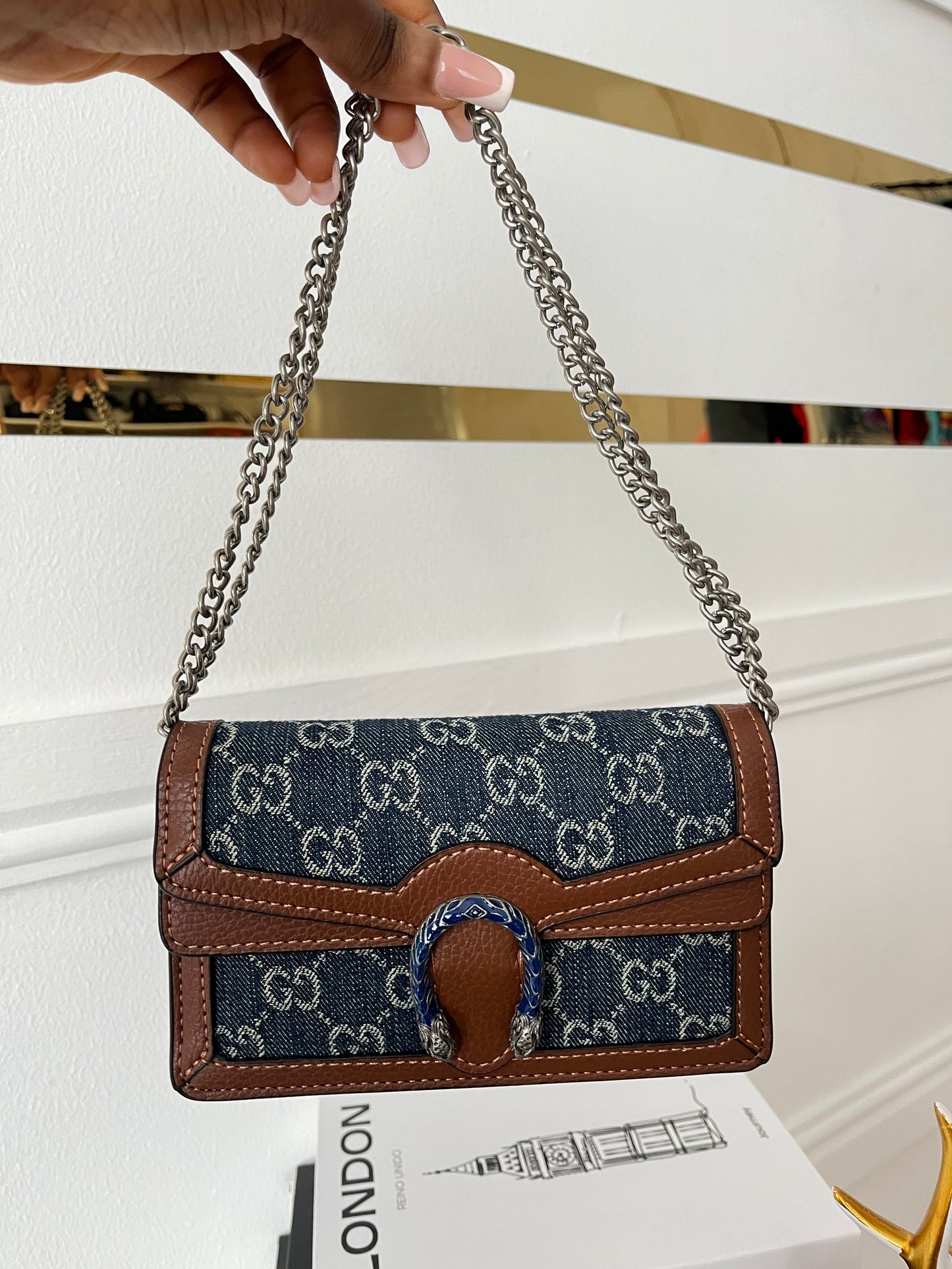 Denim Buckle Mini Flap Bag