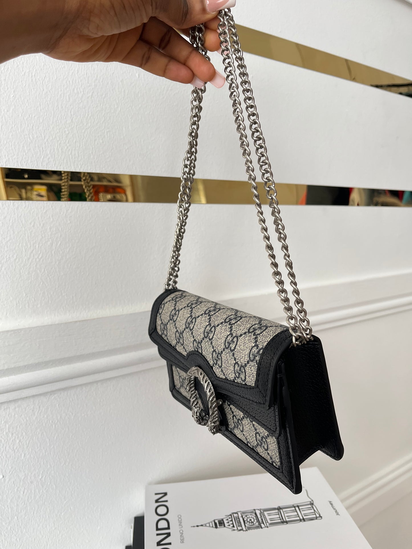 Noir Monogram Clasp Mini Bag