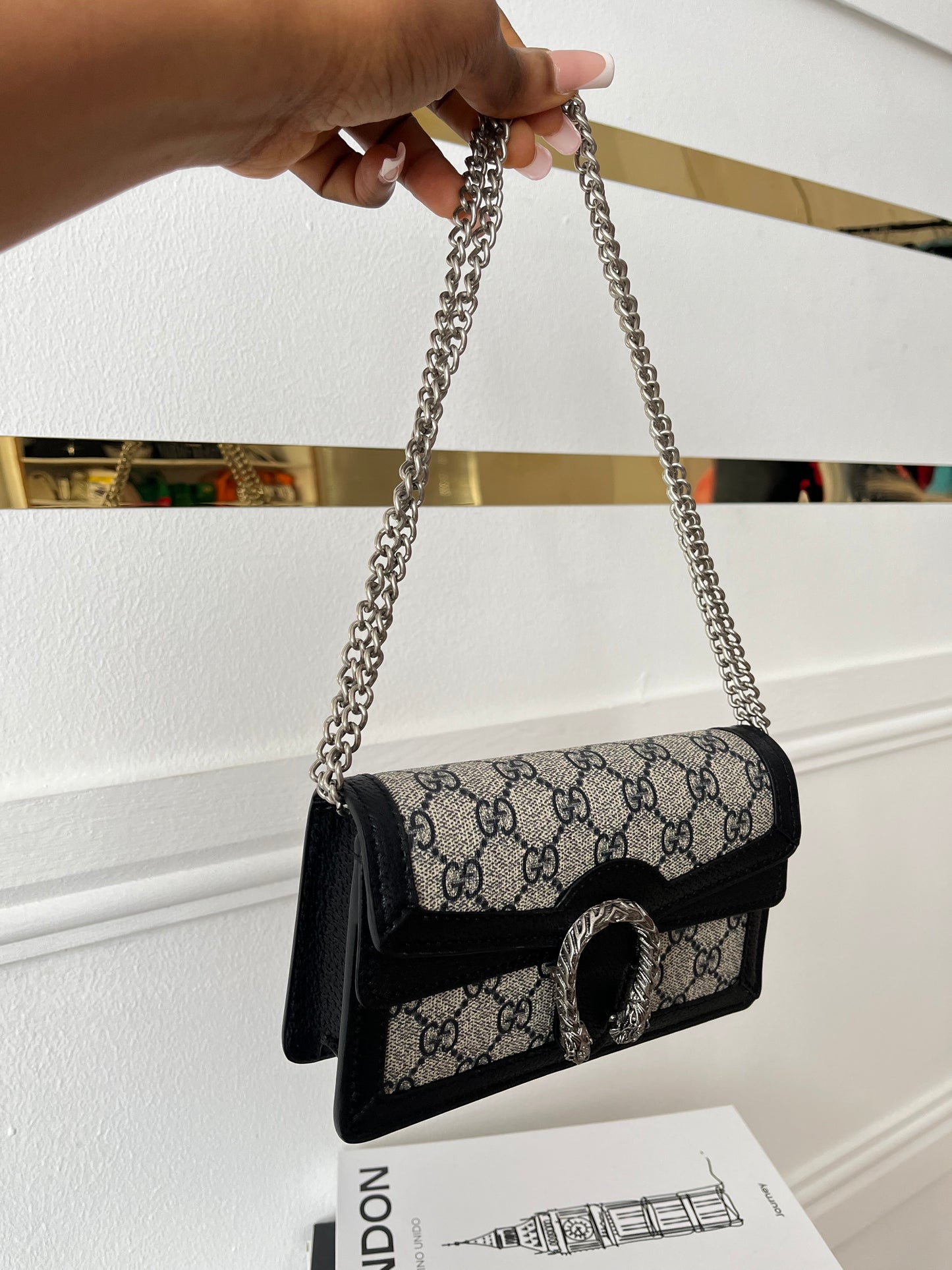 Noir Monogram Clasp Mini Bag